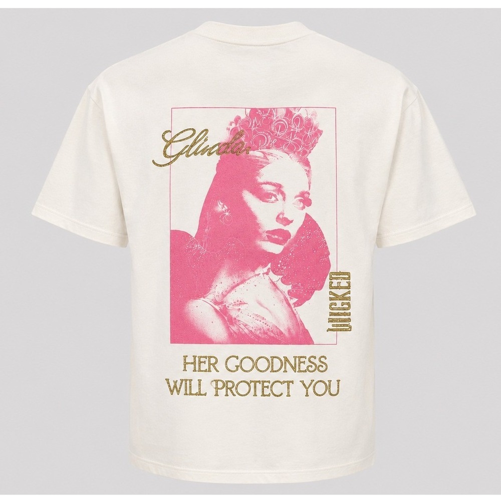 Wicked Movie Glinda Ariana Grande Graphic T-Shirt Cream Pink Gold Small NWT